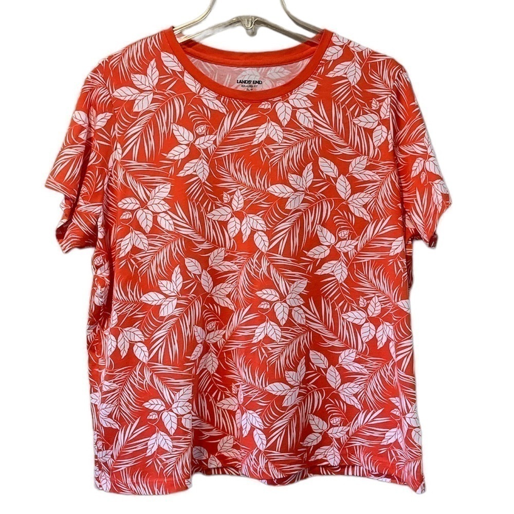 Lands’ End relaxed fit salmon color shirt with white leaves size XLP